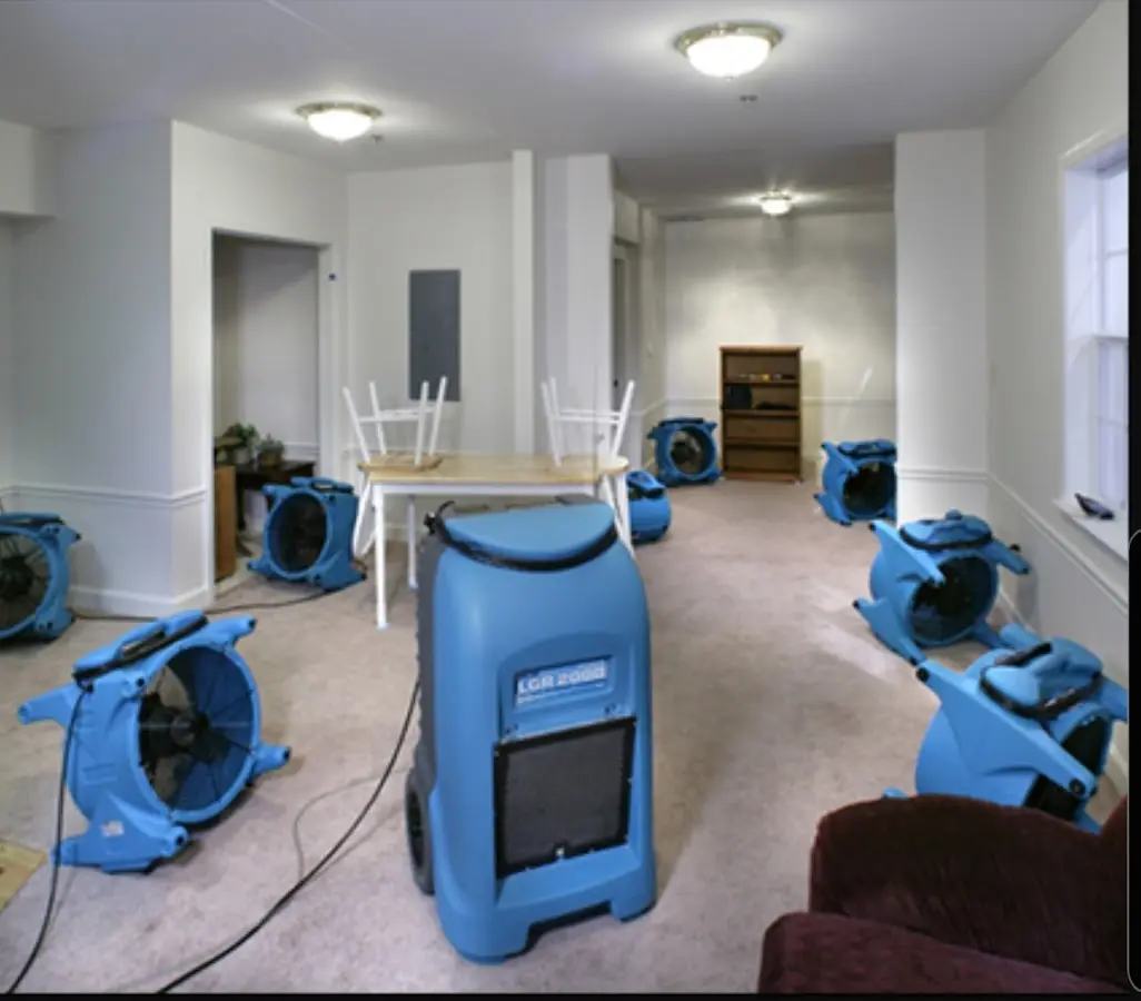 Air movers and dehumidifier setup for Water Damage Restoration in LaGrange